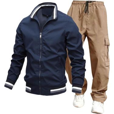 Imagem de Tracsuit Terno Esportivo Masculino Terno De Lazer Conjunto De Duas Peças Outono Inverno Tracsuits Terno De Corrida Moletom De Manga Comprida Masculino Jaqueta De Moletom Sem C, P navy blue, XL