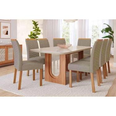 Imagem de Conjunto Sala de Jantar Valentina c/ Tampo Madeirado c/ Vidro 210x100c