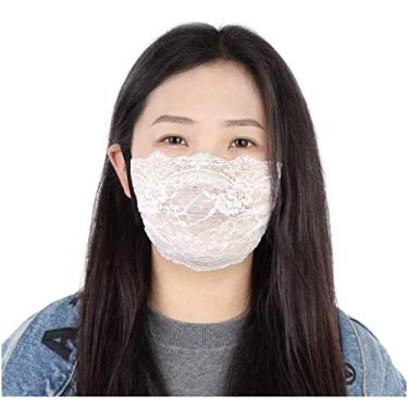 Imagem de Máscara facial de renda da marca MJoffee, capa facial elegante e respirável, reutilizável e lavável, 1 peça, Branco, 1 Count (Pack of 1)