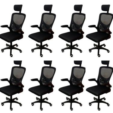 Imagem de Kit 8 Cadeiras Escritório Presidente Tela Mesh Bogotá Preta