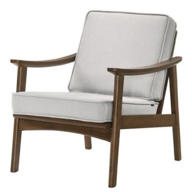 Imagem de Poltrona Amy Rivatti Estofado Linho Cru Base Madeira
