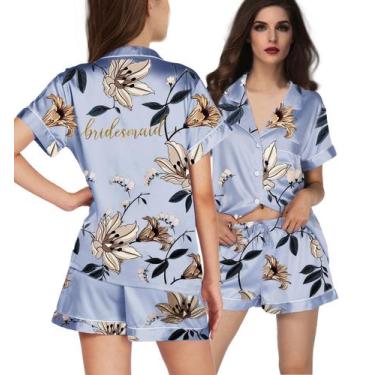Imagem de Conjunto de pijama de cetim floral de seda Wing Yi Jia para mulheres e