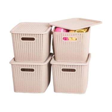 Imagem de Cesto Organizador com Tampa Caixa Organizadora de Plástico Multiuso Cesta Organizadora para Armazenamento Caixas Organizadoras(Cinza Queimado)