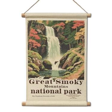 Imagem de SHOXREM Pôster de viagem Great Smoky Mountains National Park – Pôsteres vintage pendurados com moldura de madeira para sala de estar, escritório, sala de aula, quarto, sala de jogos, decoração de