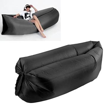 Imagem de Espreguiçadeira inflável, sofá de ar, sofá inflável com bolsos laterais e bolsa combinando, rede para sofá inflável, cadeira inflável portátil para festas de acampamento na praia(Preto)