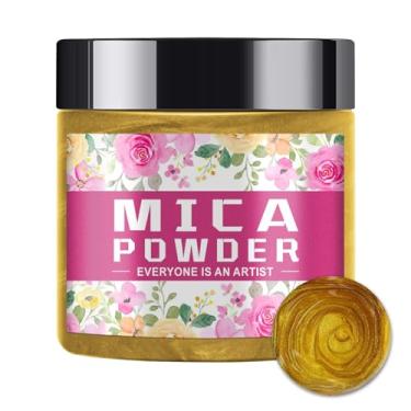 Imagem de Ninesung Pó de mica para fabricação de sabão - pigmento vibrante para resina epóxi, bombas de banho, geleca, velas e artesanato DIY - não tóxico, seguro para a pele, brilho ultrafino (ouro, 59 g)