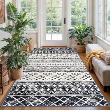 Imagem de KUTA Tapete 4x6 preto azul marinho boho para sala de estar, tapete de cozinha lavável marroquino, antiderrapante, estampa ultramacia, entrada geométrica, tapete de camada baixa para quarto, berçário,