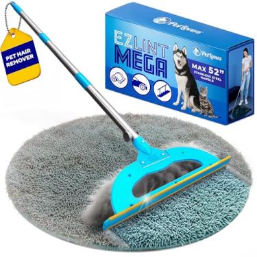 Imagem de PetLovers Mega Ancinho telescópico de 132 cm e vassoura para remoção de pelos de animais de estimação - Ancinho ajustável para carpete, tapetes e escadas - alça ergonômica e cabeça extra larga para