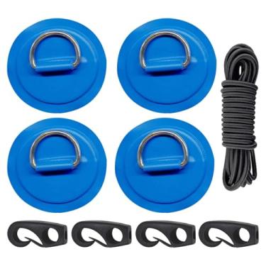 Imagem de Pacote com 4 anéis D de aço inoxidável, remendo de PVC com cordão de 2,5 m B-ungee e ganchos, kit de equipamento de convés de corda B-ungee para barco inflável, caiaque, canoa, paddle, prancha de surf