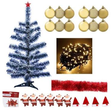 Imagem de Árvore De Natal Nevada 60cm 50 Galhos 32 Enfeites Pisca 110v Decoração