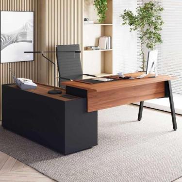 Imagem de Mesa L Escritório 2,00m c/ Armário Lateral e Tampo Cavado F5 - F5 Offi