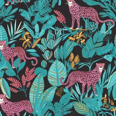 Imagem de XRUIBZI Papel de parede de leopardo vintage selva anima papel de contato mural de parede floral tropical vinil doméstico impermeável autoadesivo removível para locatário papel de parede 44,5 cm x