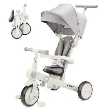 Imagem de JMMD Triciclo Para Bebês, Triciclo Infantil Multifuncional 7 Em 1 Com Alça Ajustável Para Os Pais, Arnês De Segurança E Freios De Roda, Capota Removível, Triciclo De Passeio Para Meninos E Meninas De