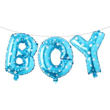 Imagem de Letras de balão de 40,6 cm para meninos ou meninas | Balões reveladores de gênero, decorações de revelação de gênero | Decorações de chá de bebê (estrela azul menino)