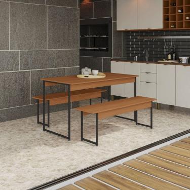 Imagem de Mesa de Jantar com 2 Bancos Li013 136cm Crome Industrial Canela/Preto Fosco