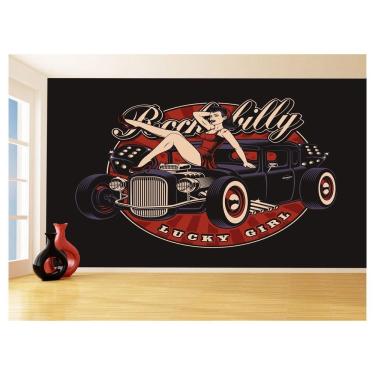 Imagem de Papel De Parede 3D Carro Antigo Hot Rod Pin Up 3,5M Cxr107