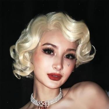 Imagem de Peruca Salaibs Blonde Finger Wave 1920s, curta, encaracolada, resisten