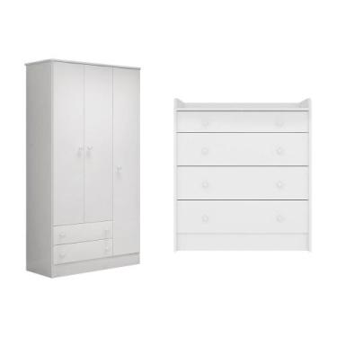 Imagem de Quarto Infantil Guarda Roupa e Cômoda Trocador Branco - Qmovi