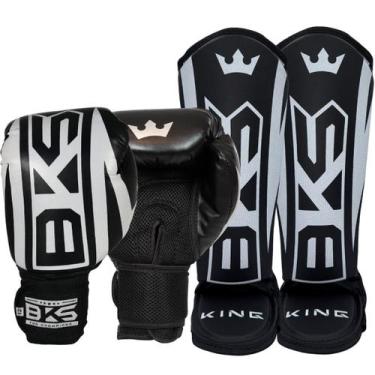 Imagem de Luva Muay Thai Boxe Kickboxing Sparring Caneleira Bks, Branco, 16oz