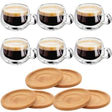 Imagem de Xicaras Vidro Duplo Com Pires Caneca Parede Dupla 6 Un 150ml - Majesti