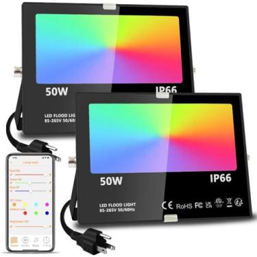 Imagem de Holofote LED MELPO 50W 5000LM RGB 2700K à prova d'água, pacote com 2