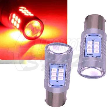 Imagem de Lâmpada 1157 P21/5W 12/24v Um Polo 21 Leds Projector Vermelh