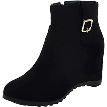Imagem de Botas femininas quentes de inverno com fivela anabela, botas de neve de bico fino para uso ao ar livre, Preto, 34 BR