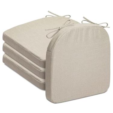 Imagem de Algudbilt Conjunto de 4 ou 6 almofadas de cadeira – Almofada de assento de espuma grossa 43 x 40 cm com laços e capa lavável removível para cadeiras de jantar, escritório | Madeira | Cadeiras de metal