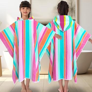 Imagem de VOOVA & MOVAS Toalha Poncho com Capuz para Crianças Grandes (Idades 8-16) | Roupão de Toalha 100% Algodão Grosso e Absorvente para Meninos Meninas Adolescentes | Perfeito para Piscina Praia Banho