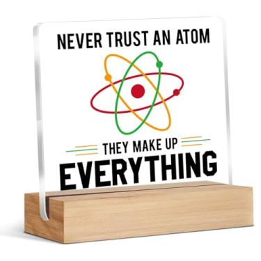 Imagem de Presentes para professores de física de ciências químicas, presentes nerd, presente de ciência para adultos, decoração de mesa de placa acrílica para maquiagem átomo, 10 x 10 cm