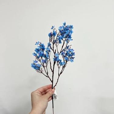 Imagem de Ramo de Flores de Cerejeira Artificial 35cm Buquê de Seda Para Decoração Casamento Festa Arranjos Florais(Azul,2)