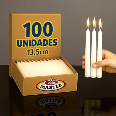 Imagem de Kit 100 Vela Palito Branca 13,5cm Parafina 100% Pura