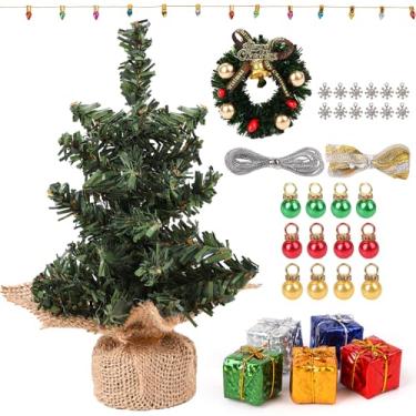 Imagem de FOIMAS Mini árvore de Natal para decoração de casa de boneca, árvore de Natal artificial em miniatura de 19 cm com luzes falsas, enfeite de guirlanda de bola de Natal para decoração de casa de bonecas