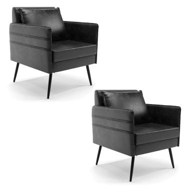 Imagem de Kit 02 Poltronas Corano Pés Palito De Ferro Preto Preto