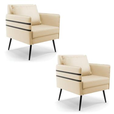 Imagem de Kit 02 Poltronas Mari Corino Pés Palito De Ferro Preto Bege