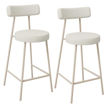 Imagem de Kit 02 Banquetas Baixa Cozinha Sala Jantar Bancada Milão Arena L02 Linho Champagne - Lyam Decor