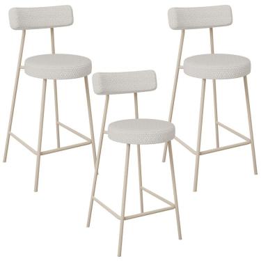 Imagem de Kit 03 Banquetas Baixa Cozinha Sala Jantar Bancada Milão Arena L02 Bouclê Cru - Lyam Decor