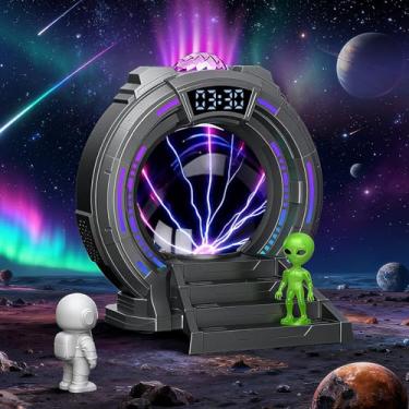 Imagem de Flumy Projetor Aurora presente para crianças com projeção de luz noturna de astronauta e alienígena, ruído branco, alto-falante Bluetooth, despertador, controle remoto, decoração de quarto para quarto