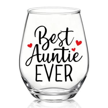 Imagem de TOUNER Best Auntie Ever Taça de vinho sem haste, presentes engraçados de Natal para mulheres tia irmã amiga, presentes de tia de sobrinha, anúncio de gravidez de tia
