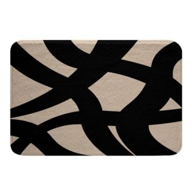 Imagem de jejeloiu Tapetes de banheiro pretos e bege 50,8 cm x 81,2 cm geométricos modernos tapetes de banho para banheira de chuveiro para crianças adolescentes adultos arte neutra abstrata tapetes de banho para banheiro arte abstarct acessórios de banheiro