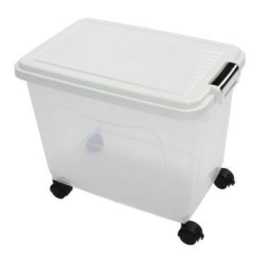 Imagem de AYNEFY Caixa de Armazenamento de Arroz 20l, Dispensador de Armazenamento de Alimentos Selado Com Rodas de Rolamento, Ideal para Cozinha, Comida de Cachorro Seca e Organização de Cereais (Creme Branco)