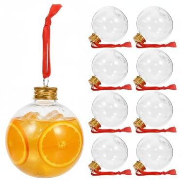 Imagem de JOINPAYA Bolas de bebida de Natal: 10 peças de garrafas de suco preenchíveis de Natal de 250 ml com pingente de bola de plástico, recipientes transparentes para decoração de festa de enfeite de árvore