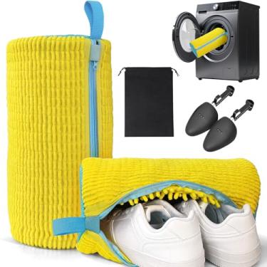 Imagem de Bolsa para máquina de lavar sapatos, sacos reutilizáveis de limpeza de roupas para lavadora e secadora Fibras fofas 360° Limpeza envolvente para todos os sapatos com árvores de sapato ajustáveis e