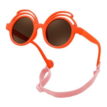 Imagem de FEISEDY Óculos de sol redondos polarizados de borracha flexíveis com alça para bebês recém-nascidos de 0 a 24 meses B0060, Armação laranja | Lente de chá, 39MM