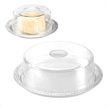Imagem de Kit Cozinha Café Da Manhã Cristal Acrílico Boleira Manteigueira Queijeira Porta Pão Organizadores De Mesa Chá Da Tarde(Boleira + Queijeira)