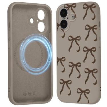 Imagem de Vulfwela Linda capa de telefone com laço coquete para iPhone 16 capa magnética de 6,1 polegadas, compatível com Magsafe, fita estética com padrão de laço capa de proteção de silicone líquido macio