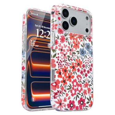 Imagem de J.west Capa compatível com iPhone 17 Pro Max 17.5 cm 2 em 1 design de padrão floral híbrido, capa protetora fina transparente + capas de telefone com estampa de flores rígidas à prova de choque para