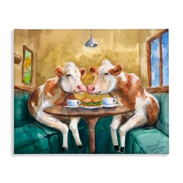Imagem de Stupell Industries Arte de parede em tela Two Cows Cafe Brunch, design de George Dyachenko, 40 x 50 cm