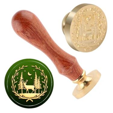 Imagem de Carimbo de lacre de cera de Natal carimbo de selagem de alce latão e uma alça de madeira carimbos cabeça para cartões de natal convites de festa carta envelope cartões de felicitações presentes