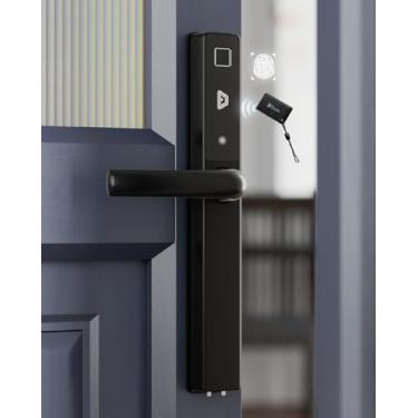 Imagem de Blusafe Maçaneta de porta sem chave Apollo para segurança doméstica, impressão digital, cartão, teclado, controle de aplicativo, trava/desbloqueio remoto (OS preto)